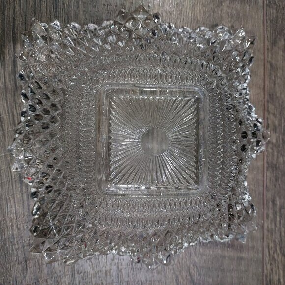 Clear Depression Glass Diamond Cut Candy Dish Candle Holder Sawtooth Edges Set 3 - Picture 8 of 12